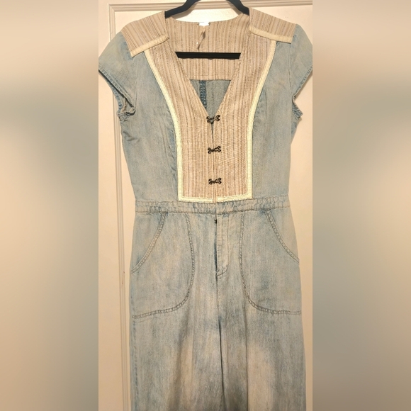 Free People Other - Free People Denim Jumpsuit with Gold Thread accents Size 4.
